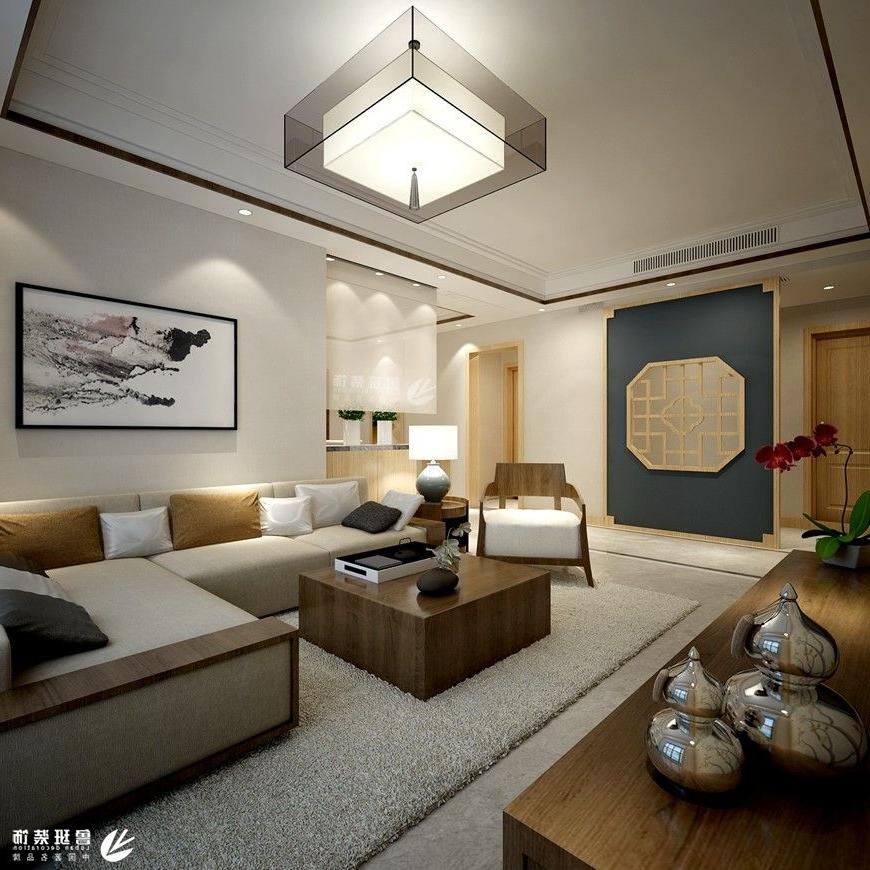 雅居乐湖居笔记,新中式风格效果图,客厅沙发背景墙设计