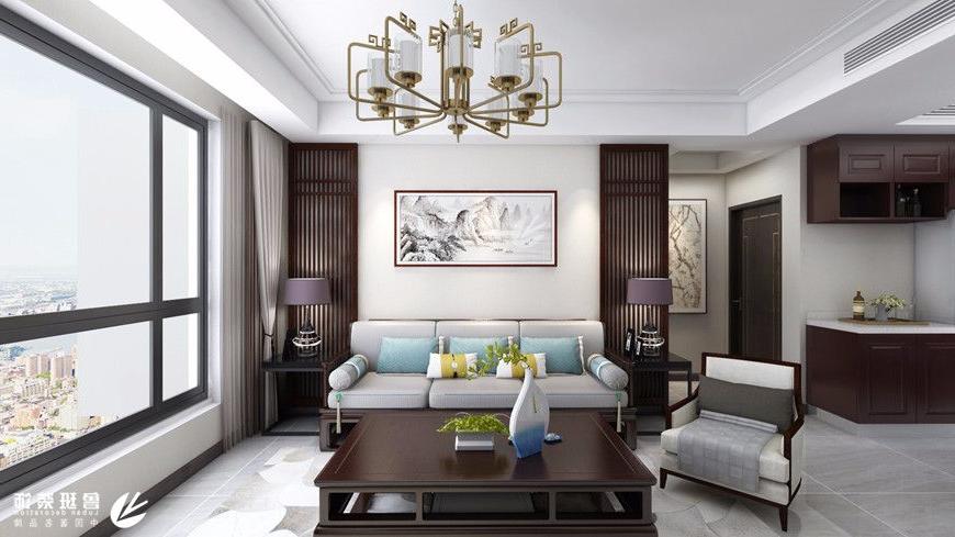 龙腾万都汇,新中式风格效果图,客厅沙发背景墙