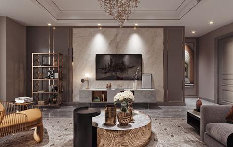 十年城罗曼尼三居室120平米美式轻奢风格效果图-威尼斯真人官方装饰主笔设计