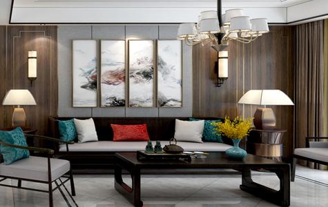 恒天国际四居室150平米新中式风格效果图-威尼斯真人官方装饰设计师王小飞主笔