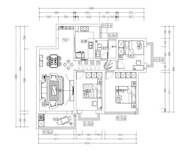 西安丹轩梓园115㎡三居室美式风格装修效果图-金小磊设计作品1